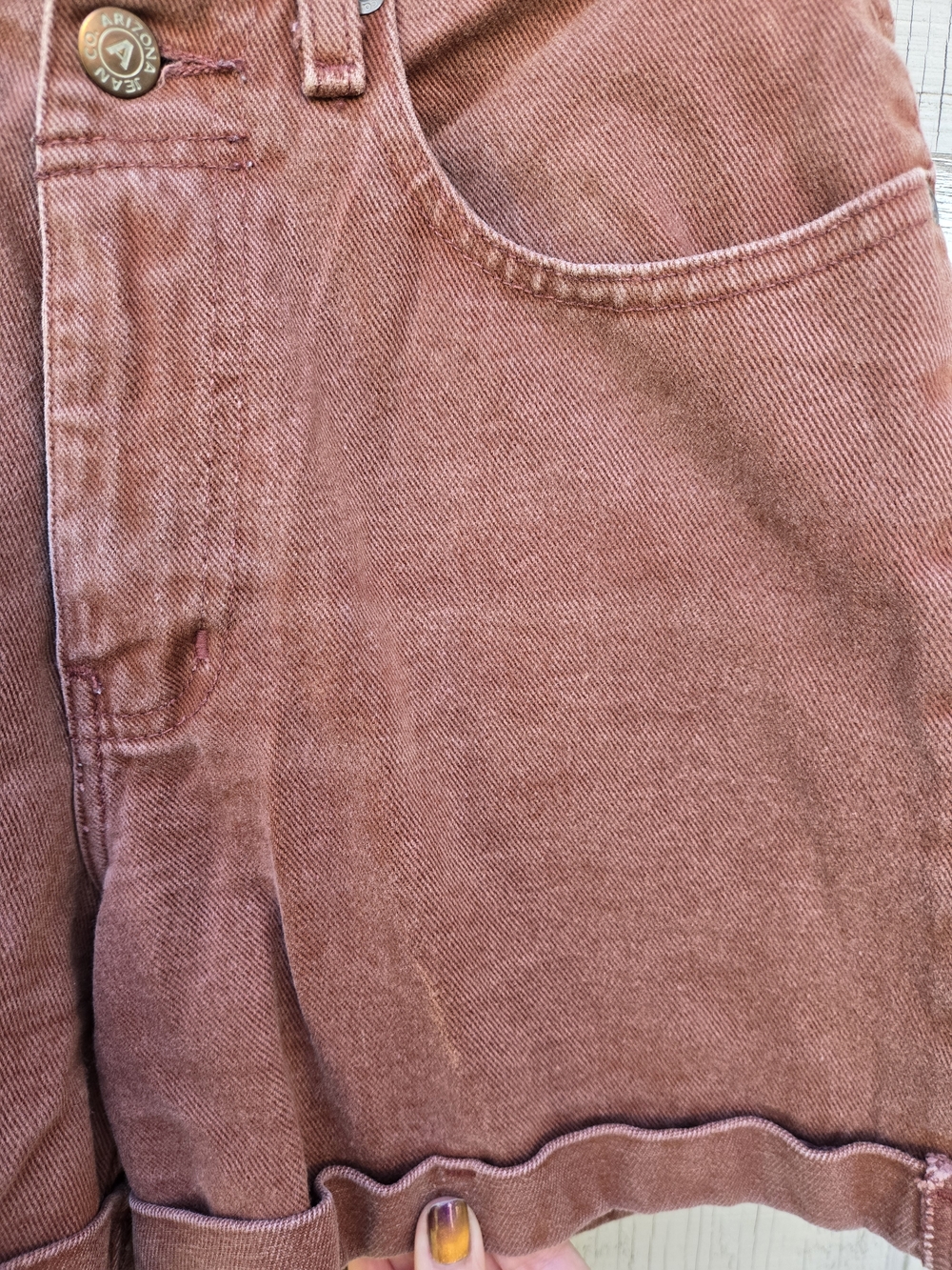 Arizona Jeans Co High Waisted Rust Terracotta Brown Denim Jean Mom Shorts - Picture 4 of 14